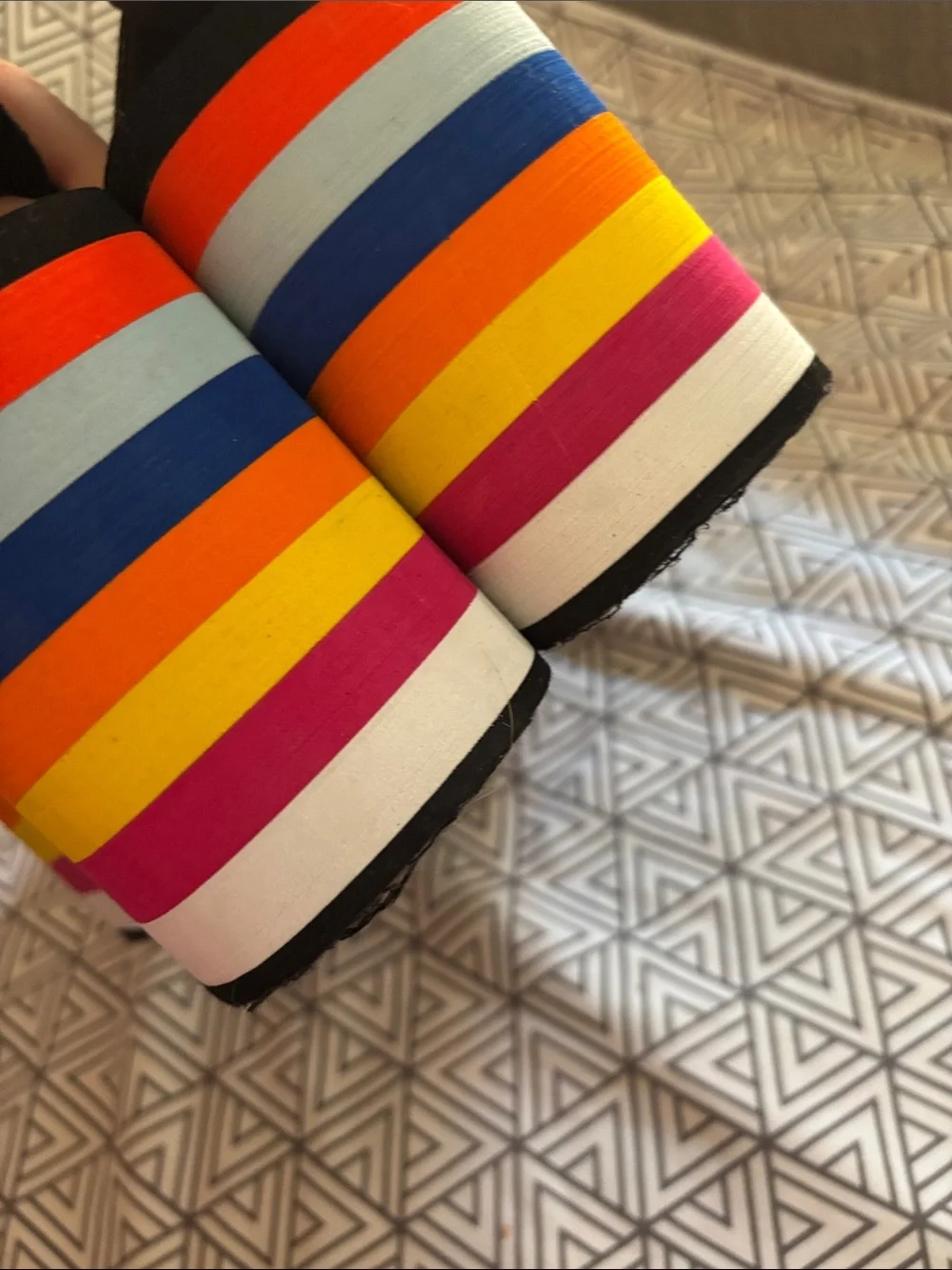 Rocket Dog Black Platform Sandals with Multicolor Rainbow Stripes